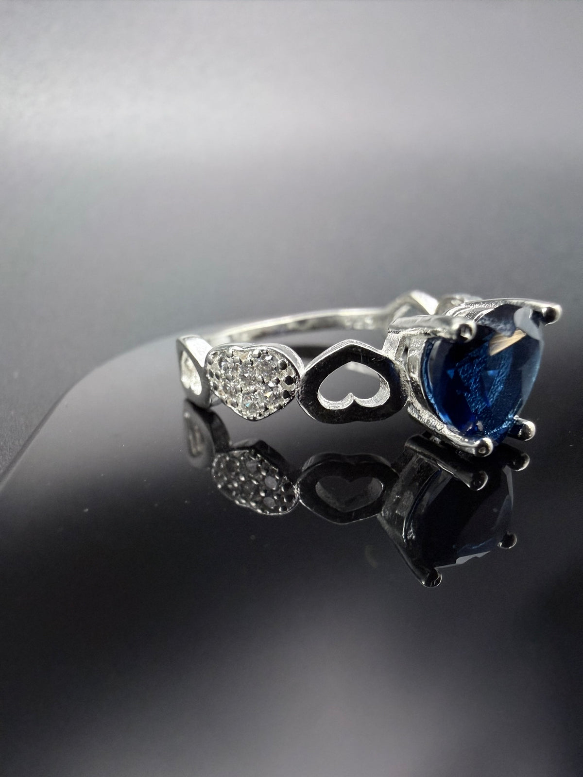 Blue Zirconia Heart Outline Ring