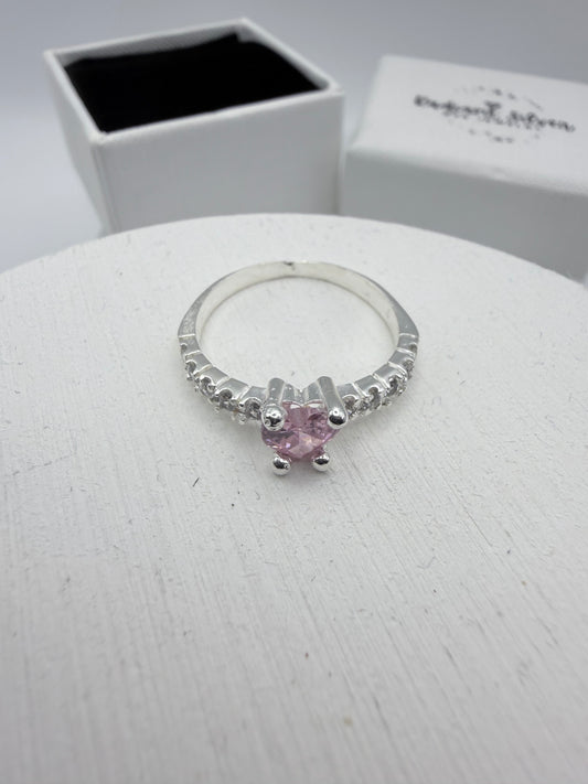 Pink Heart with cubic Zirconia on Sides Ring