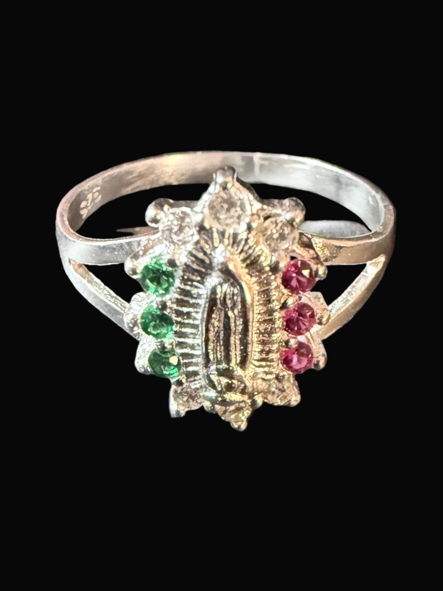 Virgencita with Tri Color CZ Ring