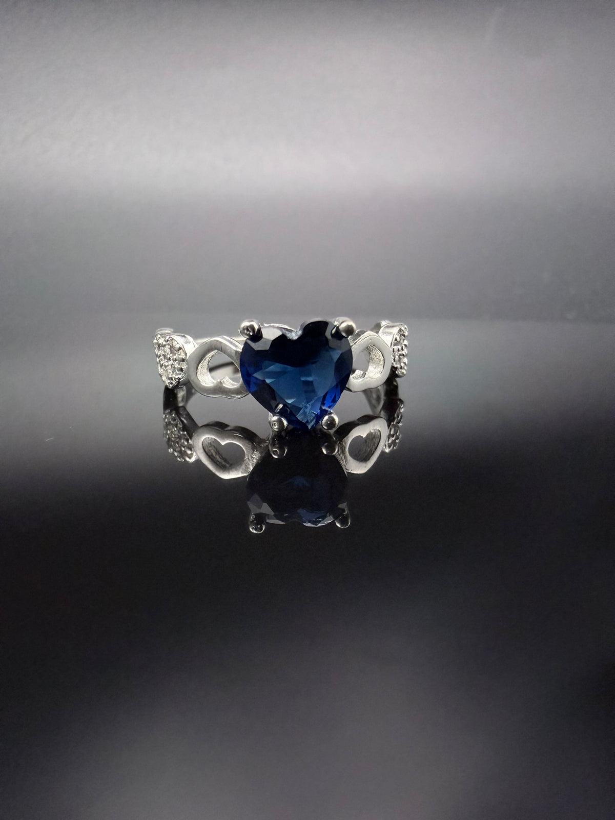 Blue Zirconia Heart Outline Ring