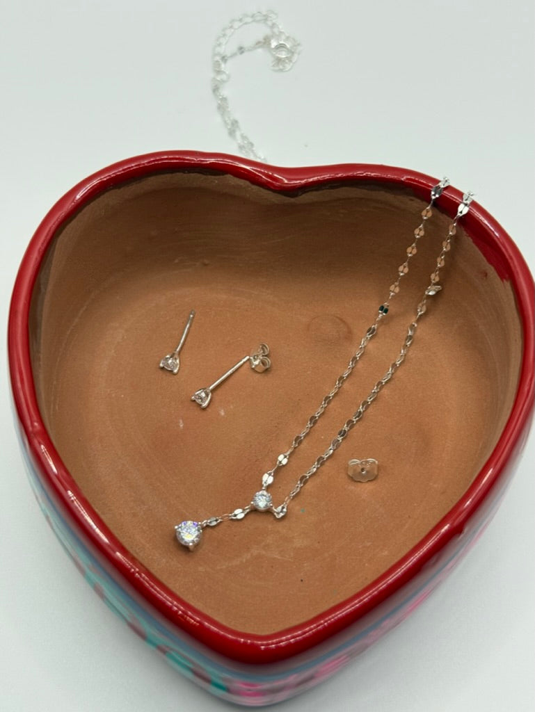 Mini CZ Shiny Necklace & Earrings
