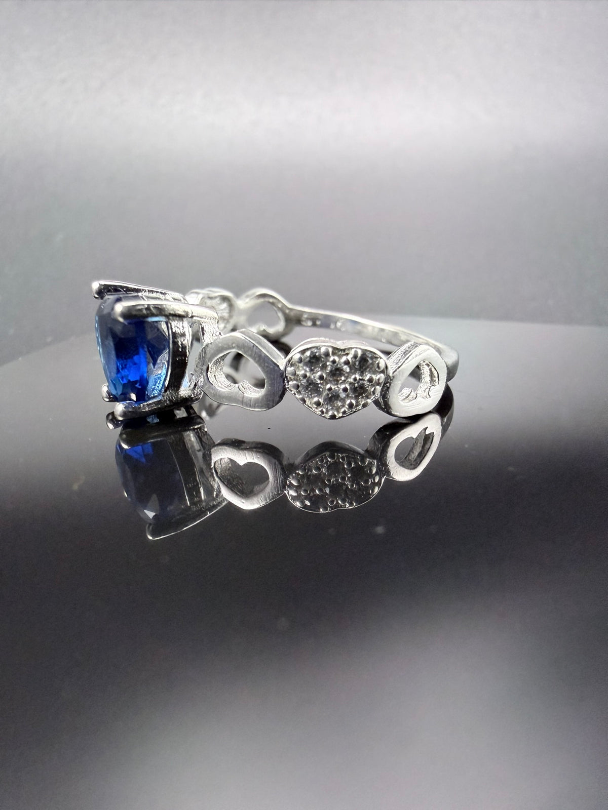 Blue Zirconia Heart Outline Ring