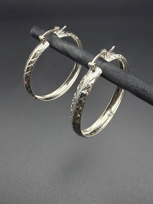 Diamond-Cut Textured Hoop Earrings