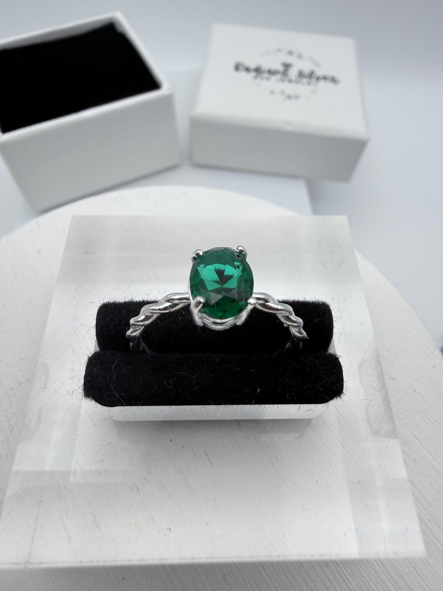 Oval Green Cubic Zirconia Ring
