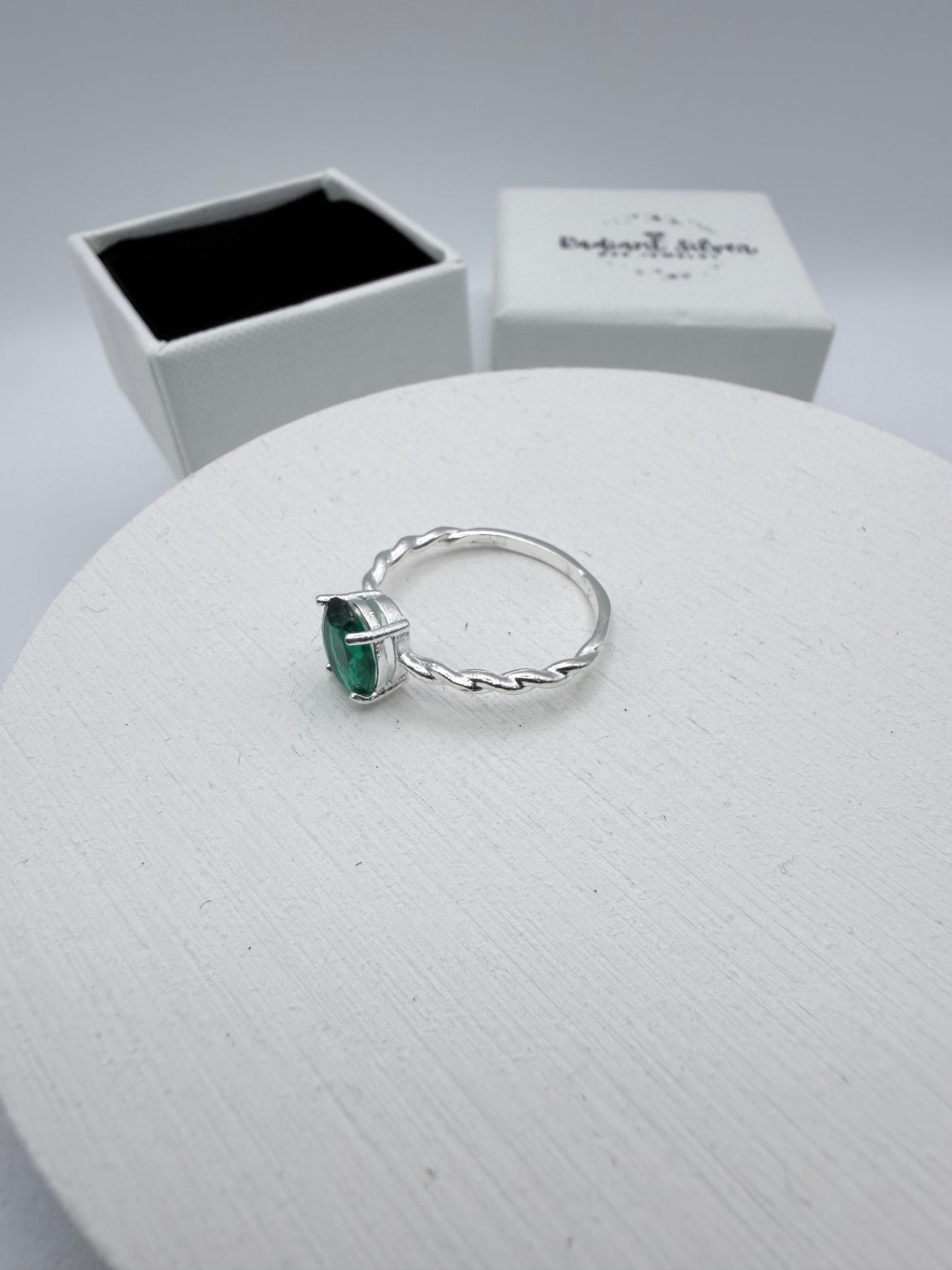 Oval Green Cubic Zirconia Ring