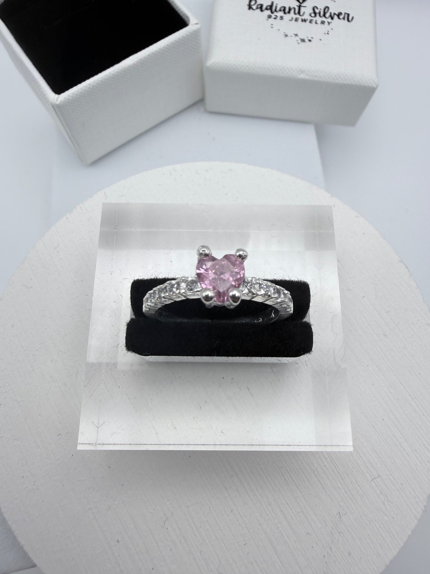 Pink Heart with cubic Zirconia on Sides Ring