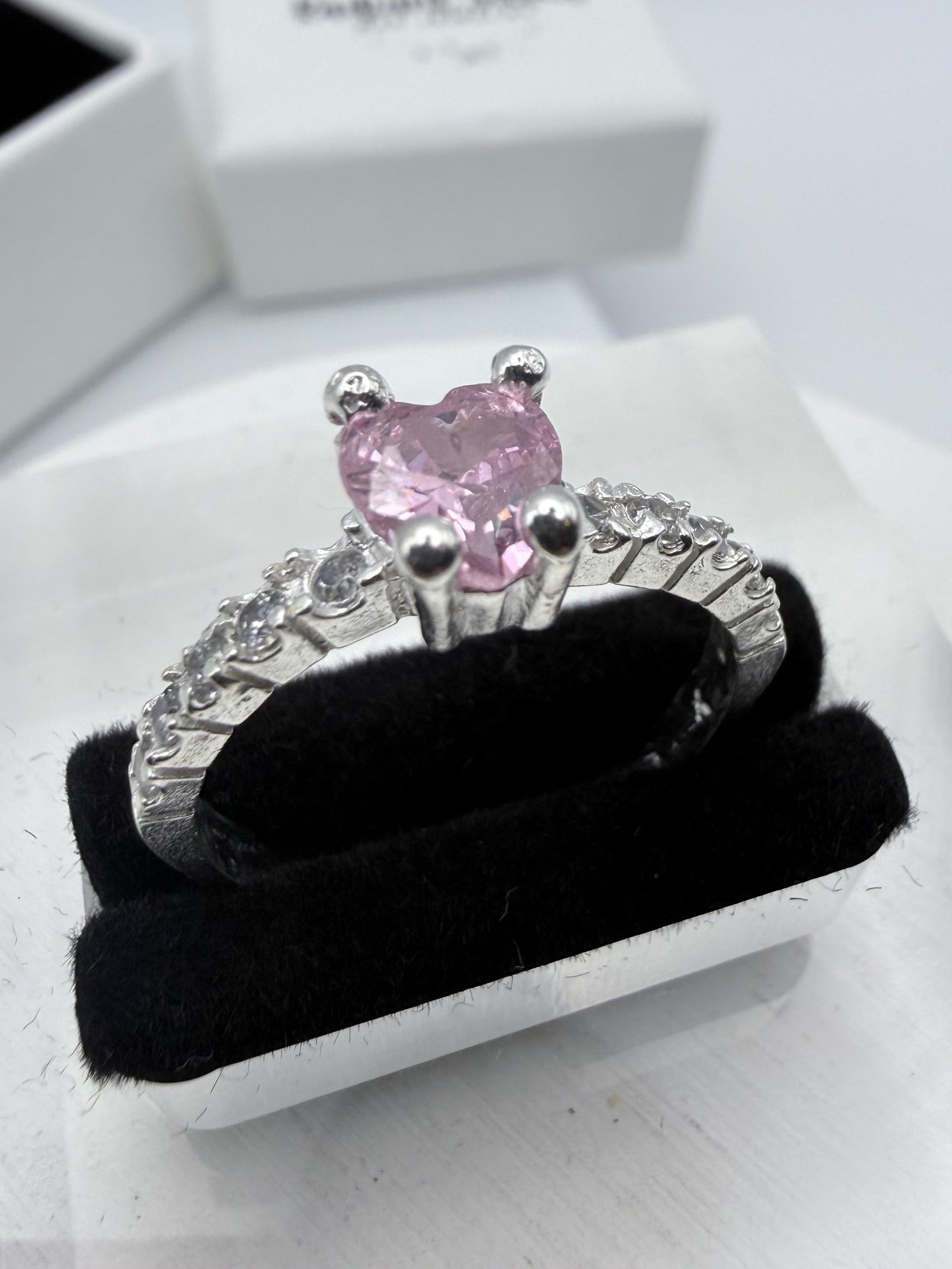 Pink Heart with cubic Zirconia on Sides Ring