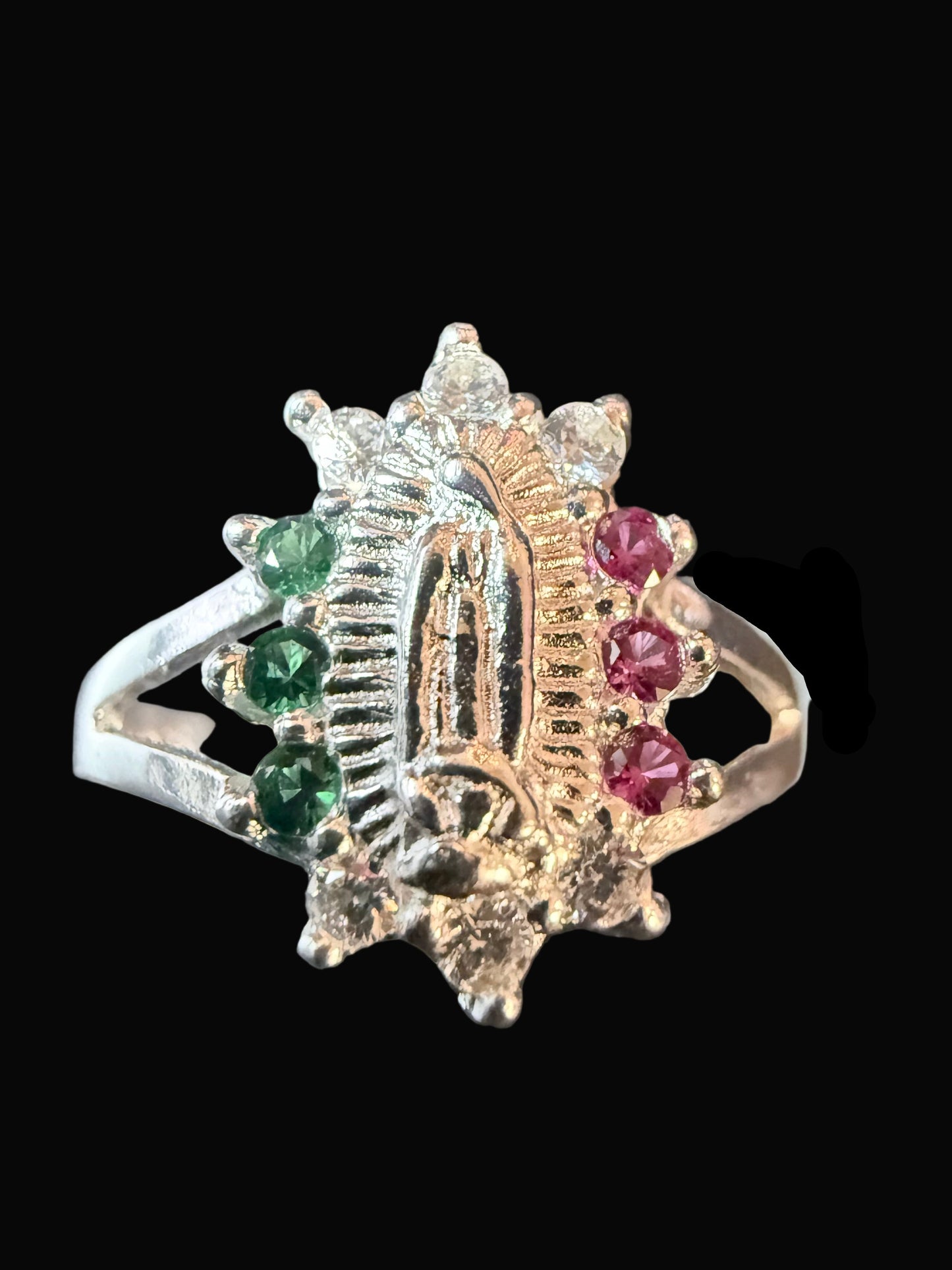 Virgencita with Tri Color CZ Ring